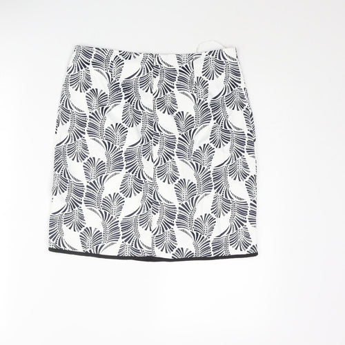 Boohoo Womens White Geometric Polyester Mini Skirt Size 10 Zip - Piping Detail