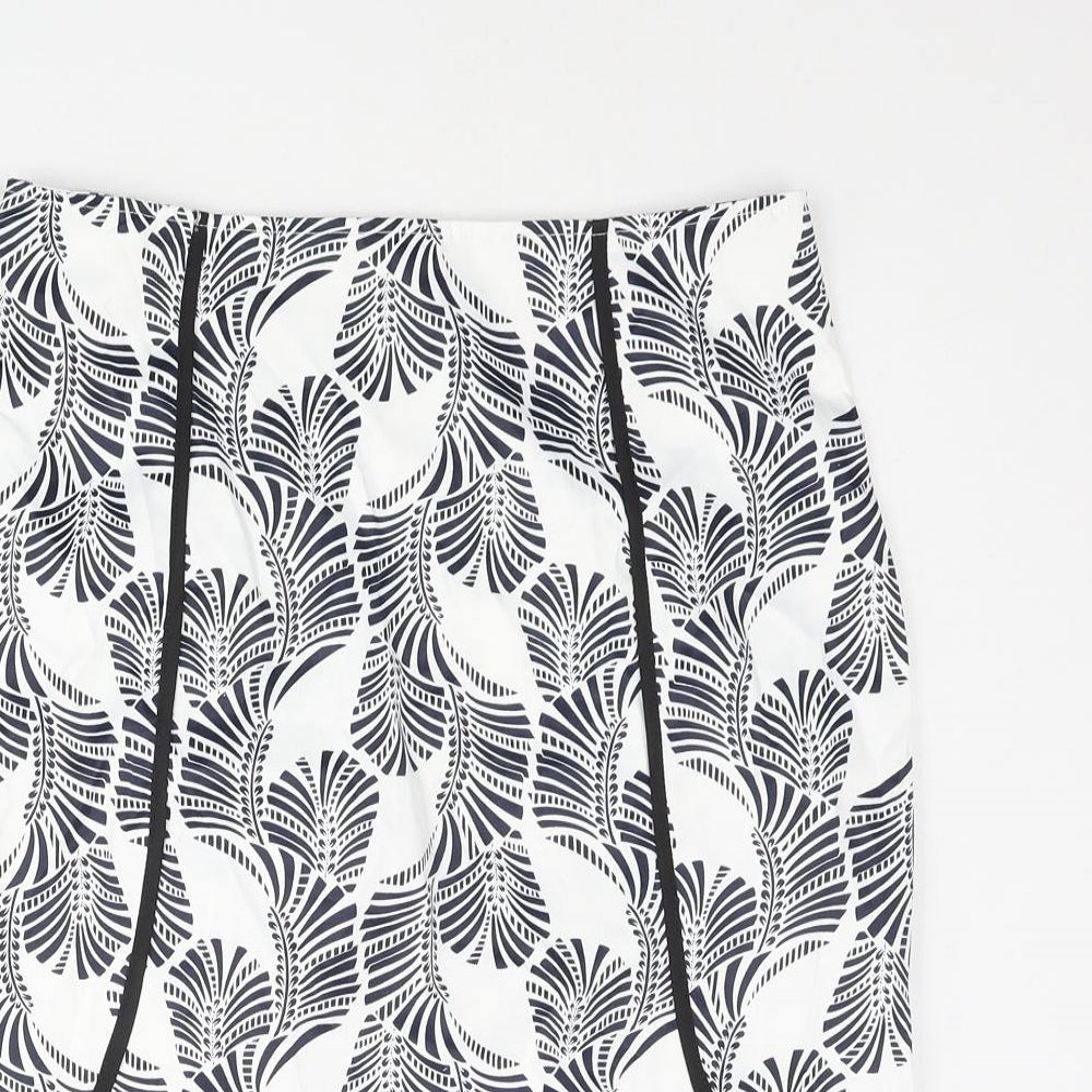 Boohoo Womens White Geometric Polyester Mini Skirt Size 10 Zip - Piping Detail