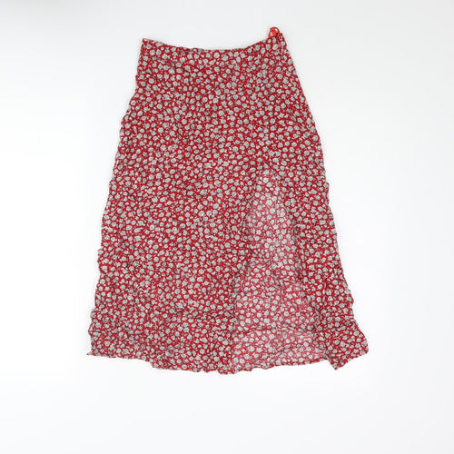 Motel Womens Red Floral Viscose Straight & Pencil Skirt Size XS Zip - Size XXS