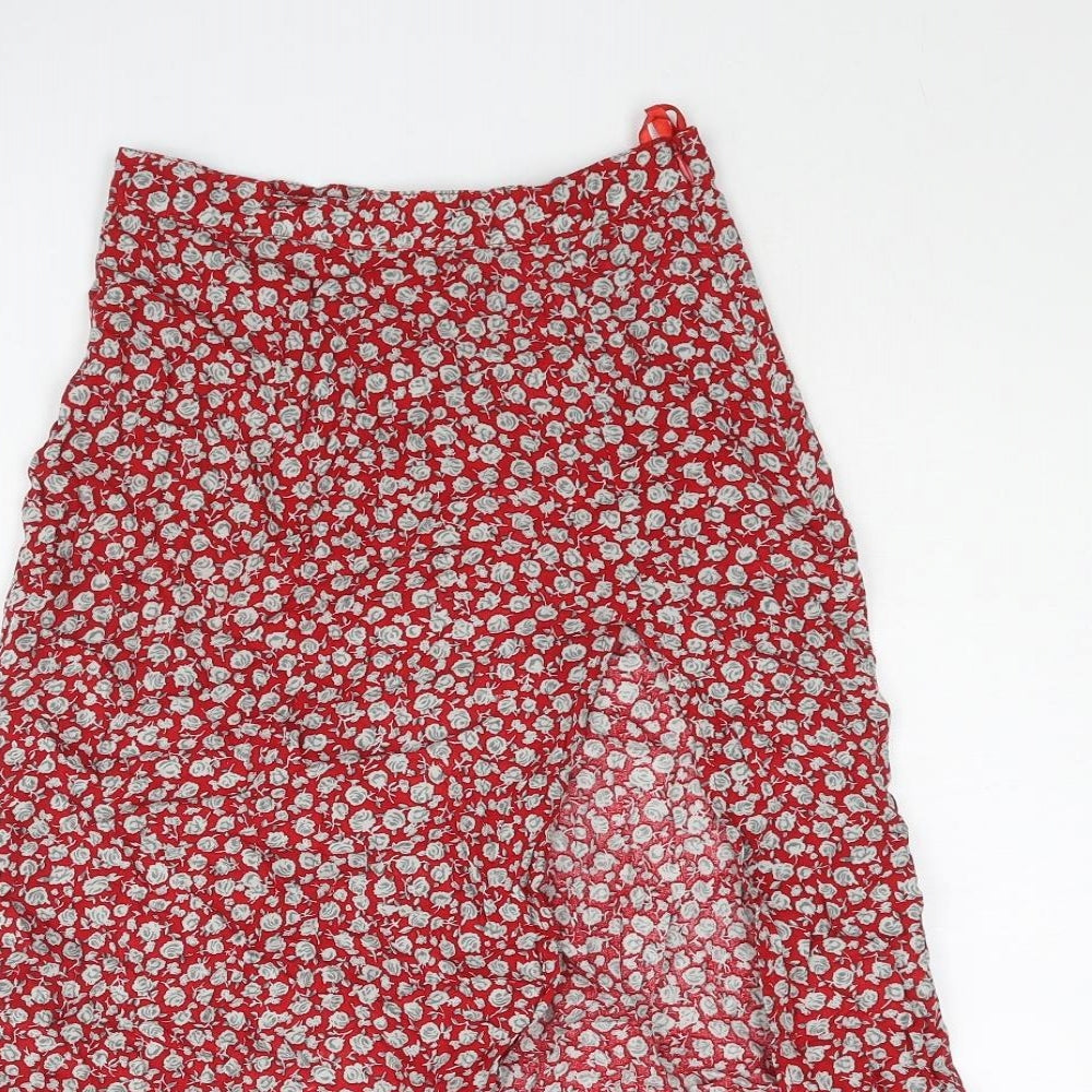 Motel Womens Red Floral Viscose Straight & Pencil Skirt Size XS Zip - Size XXS