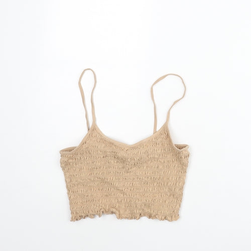Divided by H&M Womens Beige Cotton Cropped Tank Size S Scoop Neck