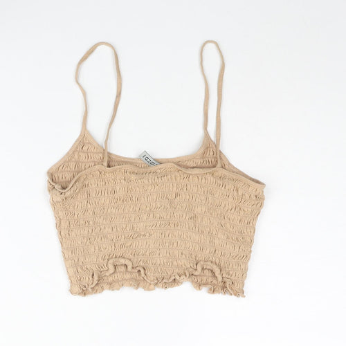 Divided by H&M Womens Beige Cotton Cropped Tank Size S Scoop Neck