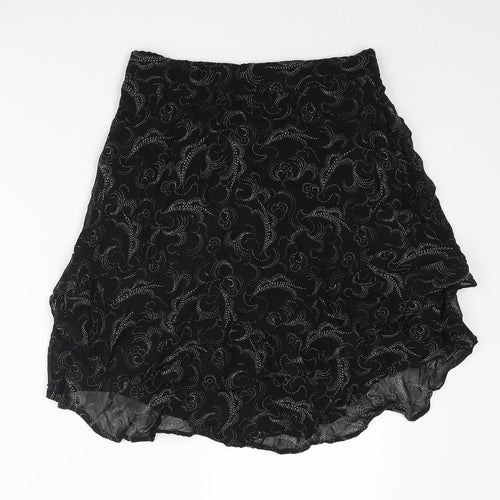 Marks and Spencer Womens Black Geometric Polyester A-Line Skirt Size 10 - Frill