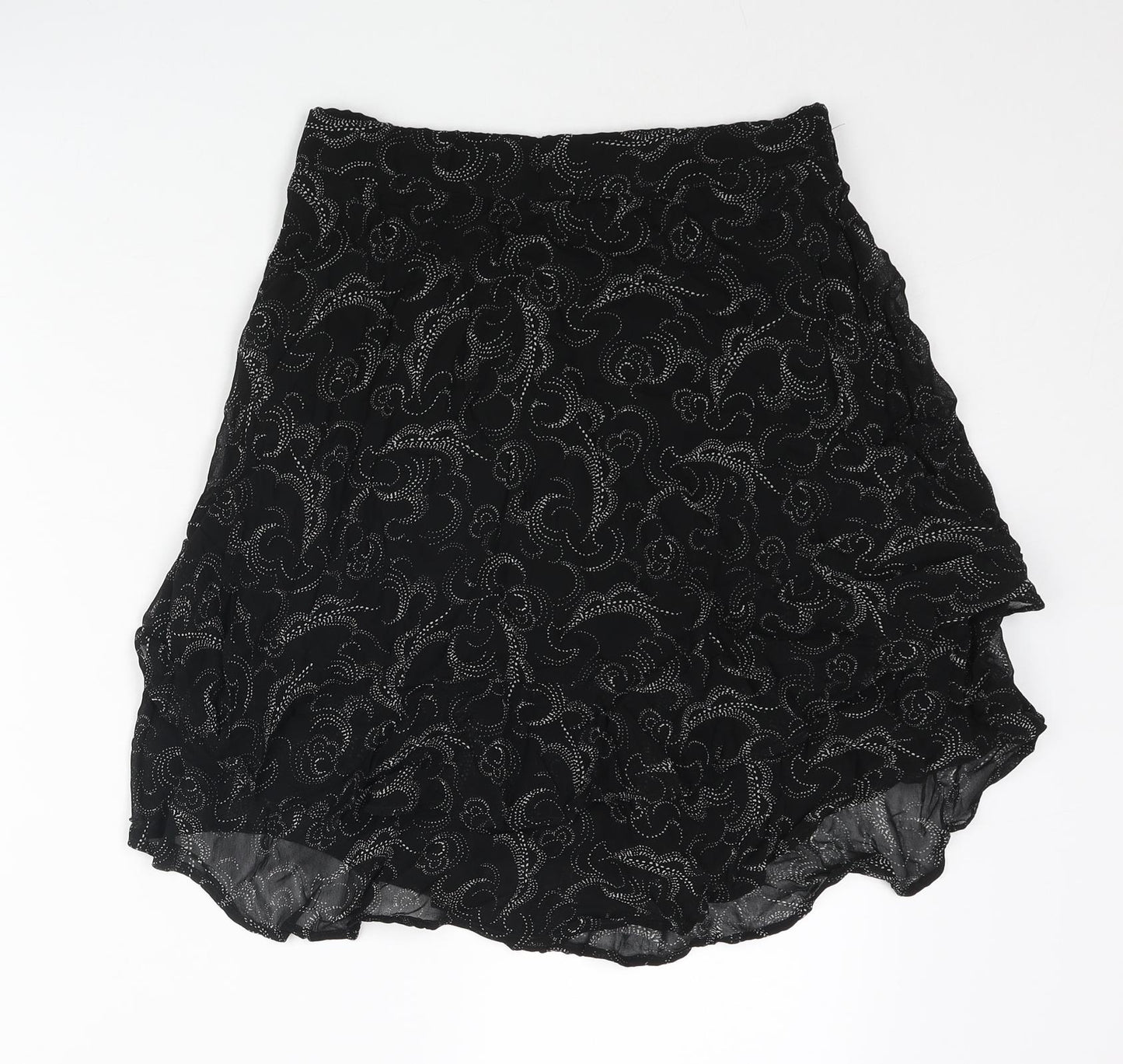 Marks and Spencer Womens Black Geometric Polyester A-Line Skirt Size 10 - Frill