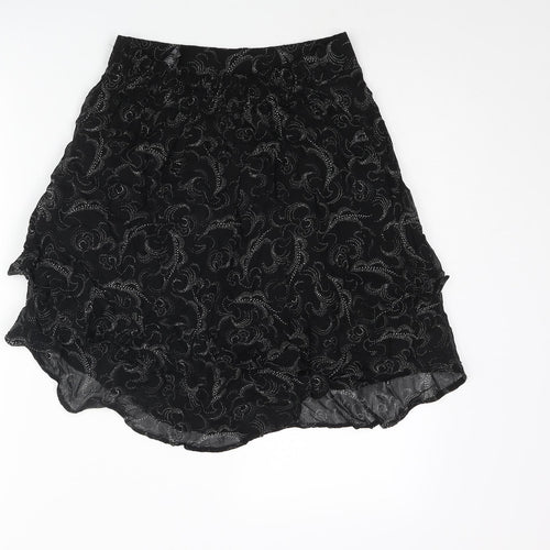 Marks and Spencer Womens Black Geometric Polyester A-Line Skirt Size 10 - Frill