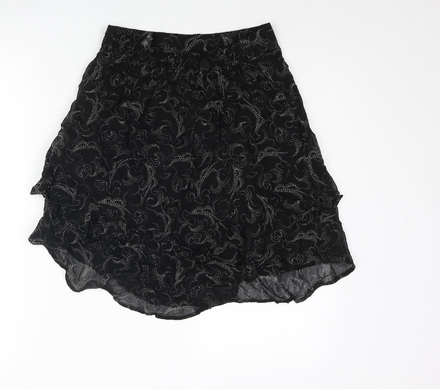 Marks and Spencer Womens Black Geometric Polyester A-Line Skirt Size 10 - Frill