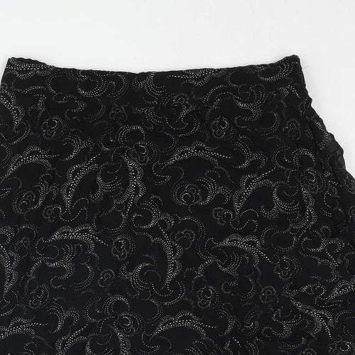 Marks and Spencer Womens Black Geometric Polyester A-Line Skirt Size 10 - Frill