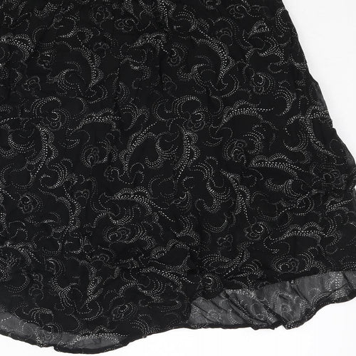 Marks and Spencer Womens Black Geometric Polyester A-Line Skirt Size 10 - Frill
