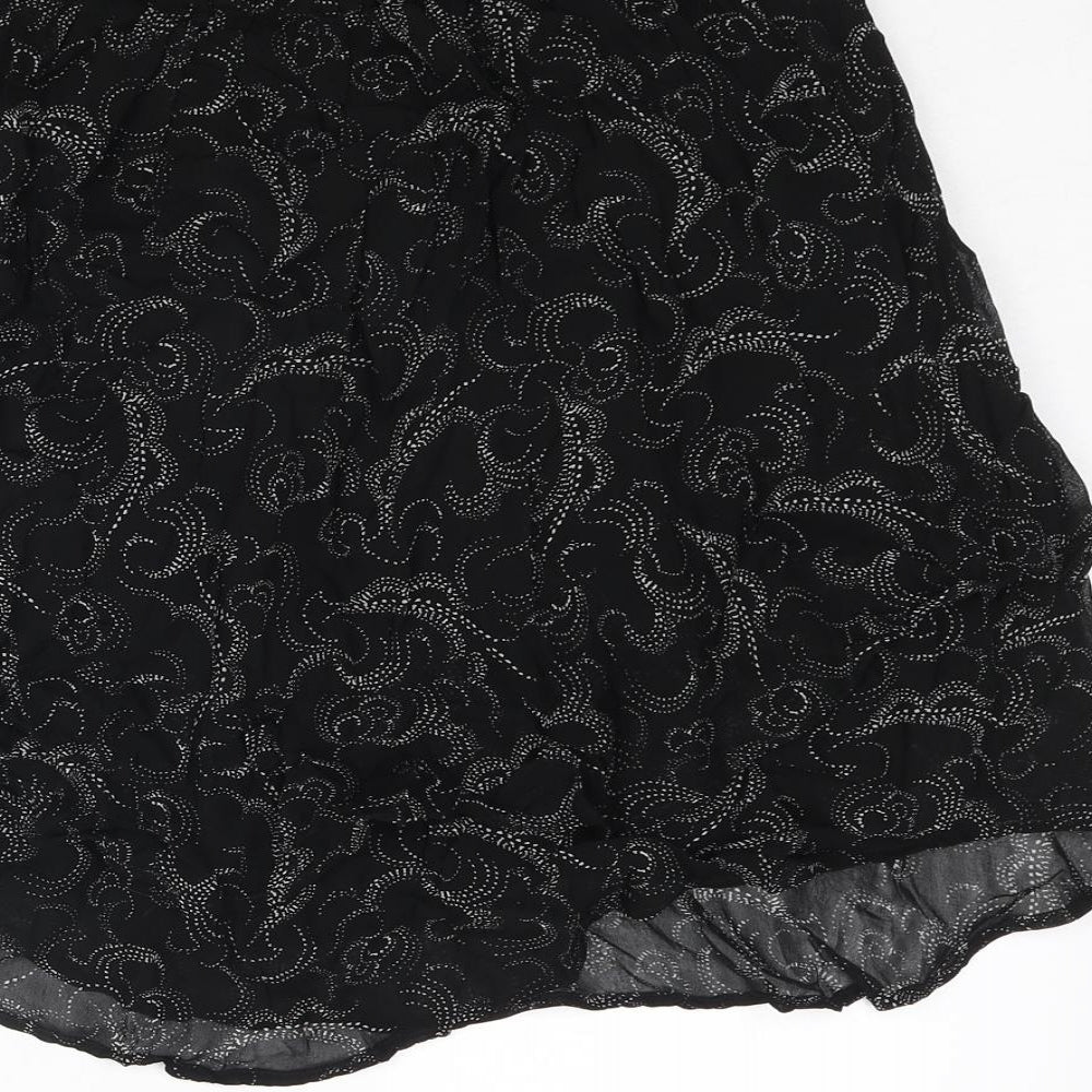 Marks and Spencer Womens Black Geometric Polyester A-Line Skirt Size 10 - Frill