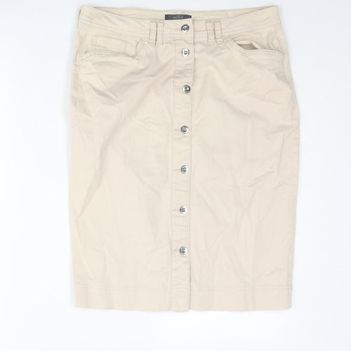 Per Una Womens Beige Cotton Straight & Pencil Skirt Size 12 Button