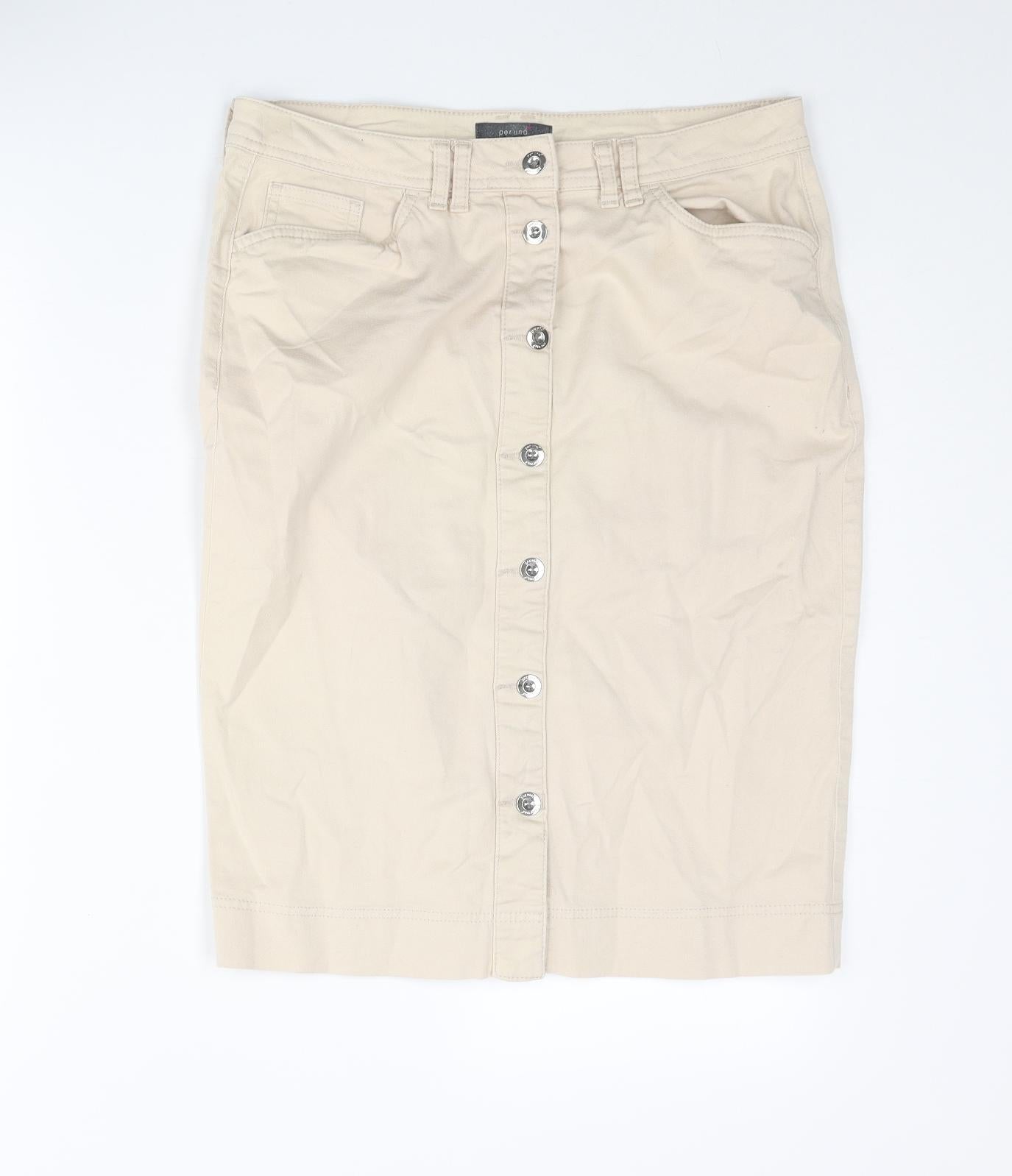 Per Una Womens Beige Cotton Straight & Pencil Skirt Size 12 Button