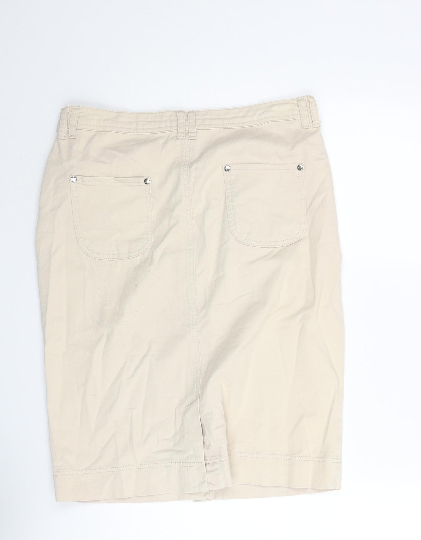 Per Una Womens Beige Cotton Straight & Pencil Skirt Size 12 Button