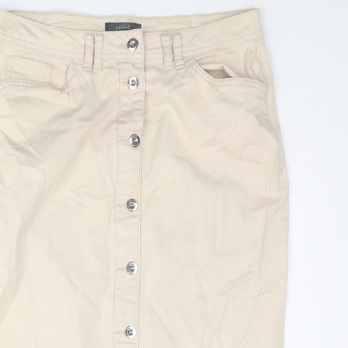 Per Una Womens Beige Cotton Straight & Pencil Skirt Size 12 Button