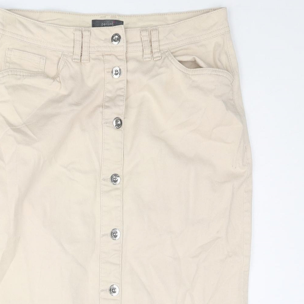 Per Una Womens Beige Cotton Straight & Pencil Skirt Size 12 Button