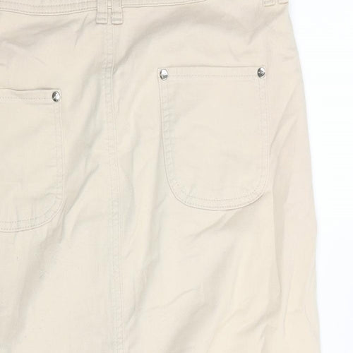 Per Una Womens Beige Cotton Straight & Pencil Skirt Size 12 Button