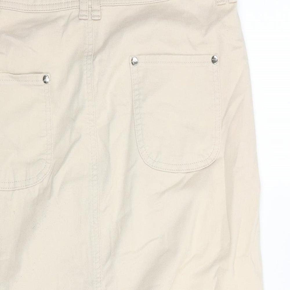 Per Una Womens Beige Cotton Straight & Pencil Skirt Size 12 Button
