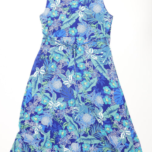Bonmarche Womens Blue Floral Viscose A-Line Size 18 V-Neck Pullover - Belted