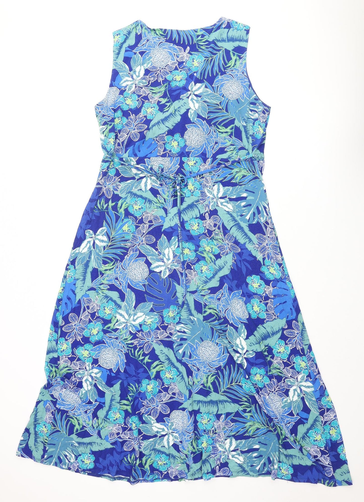 Bonmarche Womens Blue Floral Viscose A-Line Size 18 V-Neck Pullover - Belted