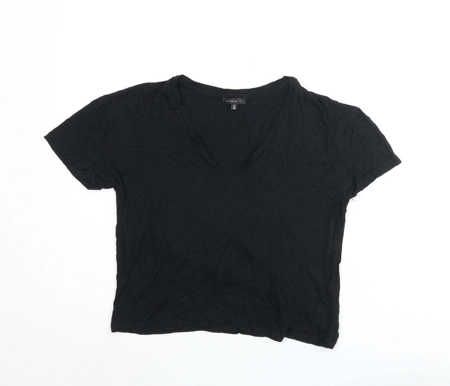 Dynamite Womens Black Viscose Basic T-Shirt Size M V-Neck
