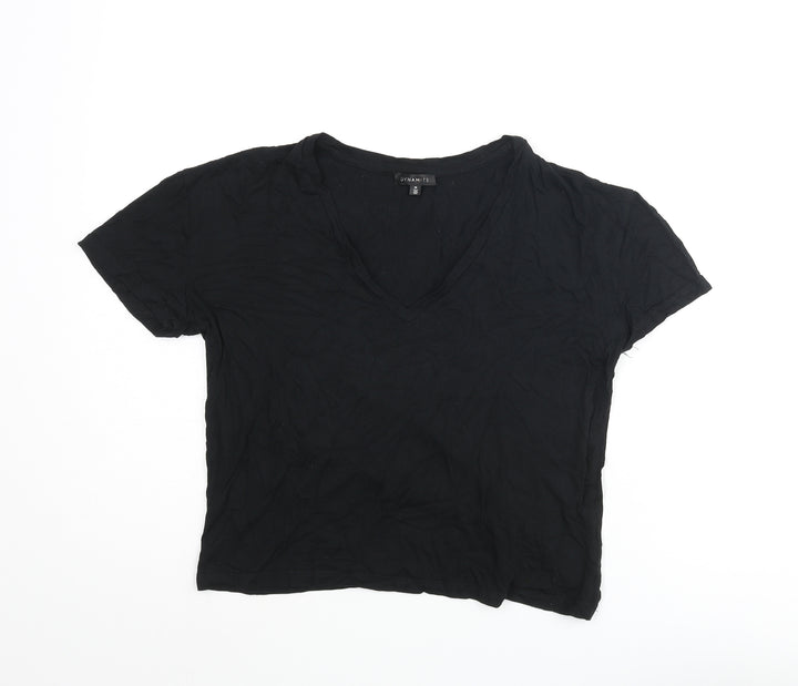 Dynamite Womens Black Viscose Basic T-Shirt Size M V-Neck