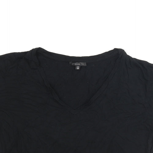 Dynamite Womens Black Viscose Basic T-Shirt Size M V-Neck