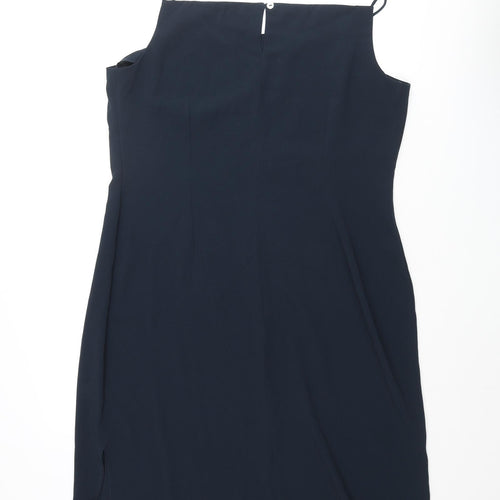 Dorothy Perkins Womens Blue Polyester Shift Size 16 Square Neck Button - Floral Embroidery
