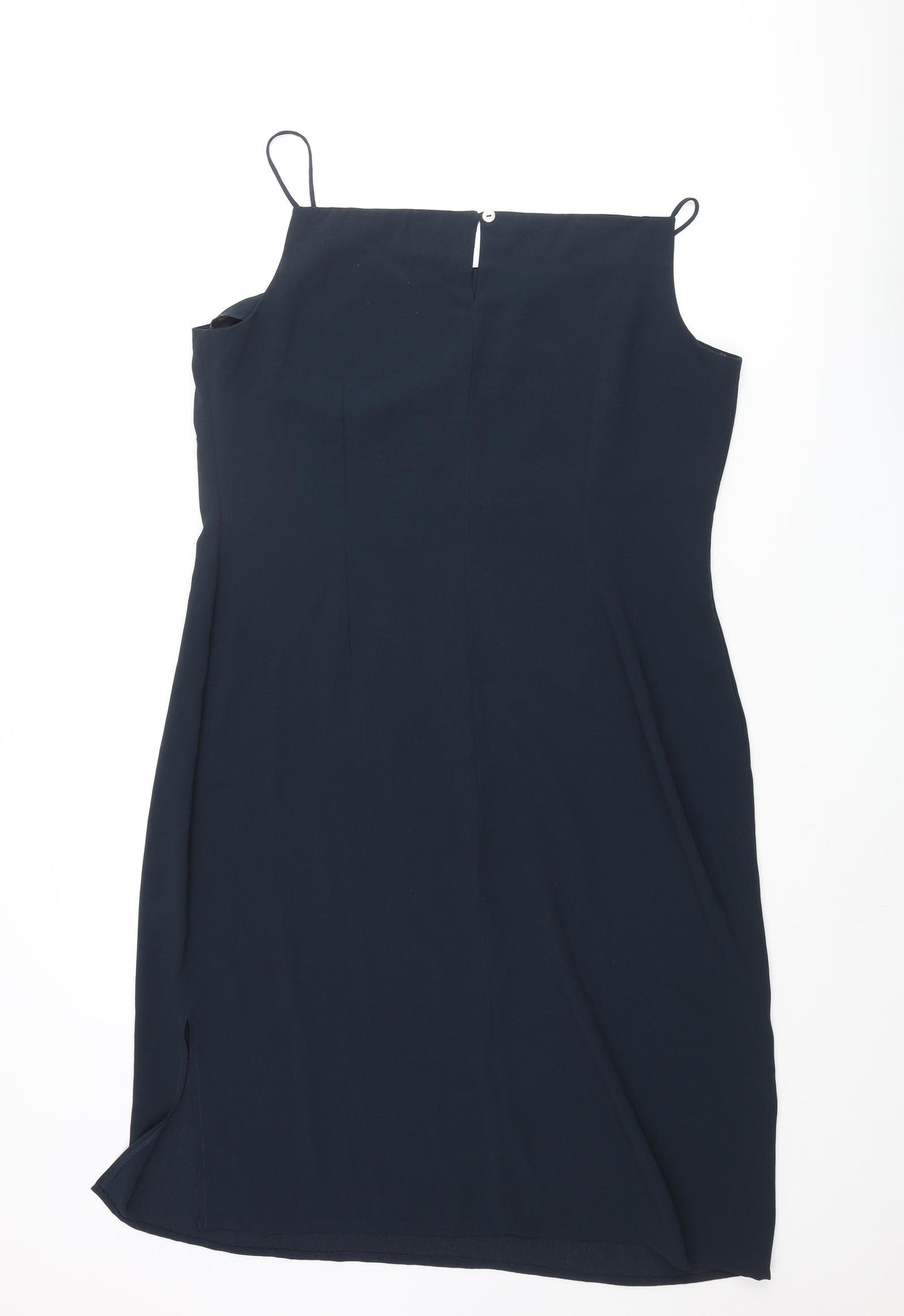 Dorothy Perkins Womens Blue Polyester Shift Size 16 Square Neck Button - Floral Embroidery