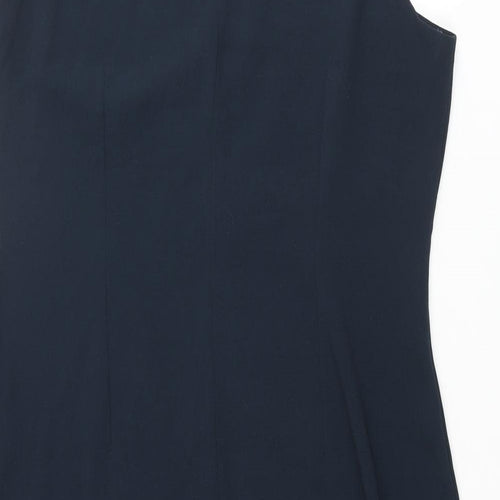 Dorothy Perkins Womens Blue Polyester Shift Size 16 Square Neck Button - Floral Embroidery