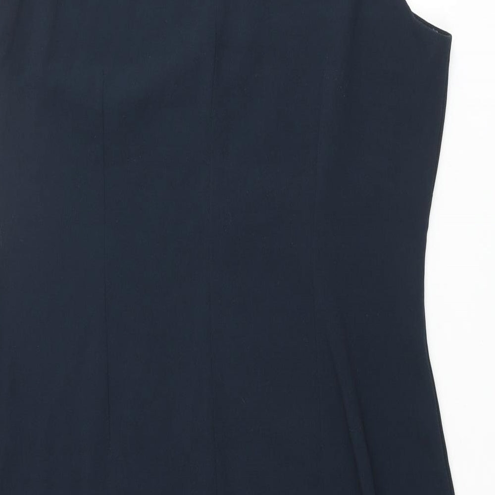 Dorothy Perkins Womens Blue Polyester Shift Size 16 Square Neck Button - Floral Embroidery