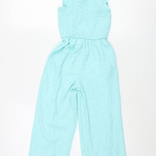 Zara Girls Blue Polyester Jumpsuit One-Piece Size 7 Years L21 in Pullover - Frill Crinkle Look