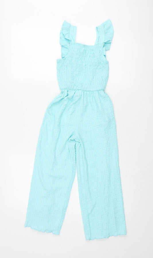Zara Girls Blue Polyester Jumpsuit One-Piece Size 7 Years L21 in Pullover - Frill Crinkle Look