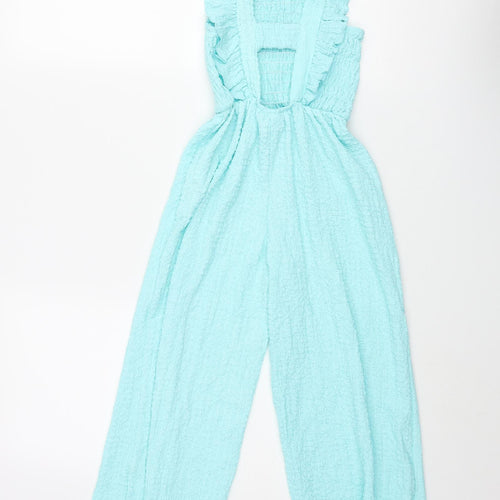 Zara Girls Blue Polyester Jumpsuit One-Piece Size 7 Years L21 in Pullover - Frill Crinkle Look