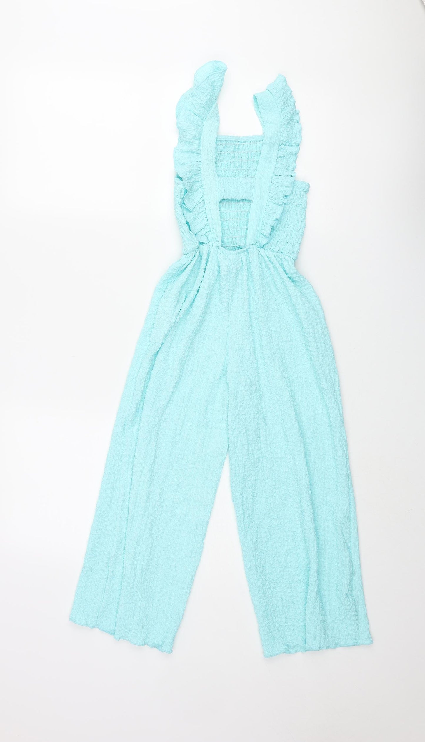 Zara Girls Blue Polyester Jumpsuit One-Piece Size 7 Years L21 in Pullover - Frill Crinkle Look