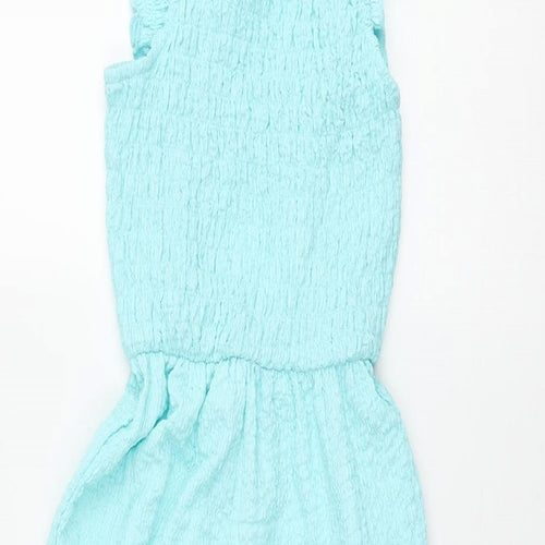 Zara Girls Blue Polyester Jumpsuit One-Piece Size 7 Years L21 in Pullover - Frill Crinkle Look