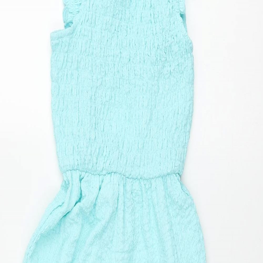 Zara Girls Blue Polyester Jumpsuit One-Piece Size 7 Years L21 in Pullover - Frill Crinkle Look