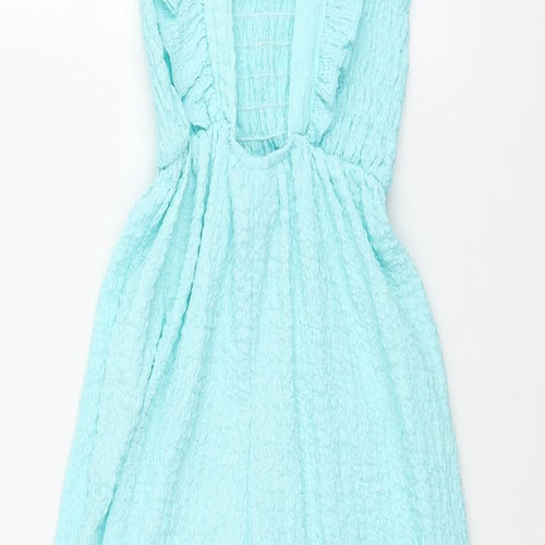 Zara Girls Blue Polyester Jumpsuit One-Piece Size 7 Years L21 in Pullover - Frill Crinkle Look