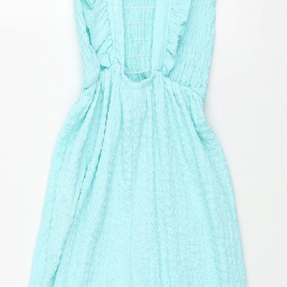 Zara Girls Blue Polyester Jumpsuit One-Piece Size 7 Years L21 in Pullover - Frill Crinkle Look
