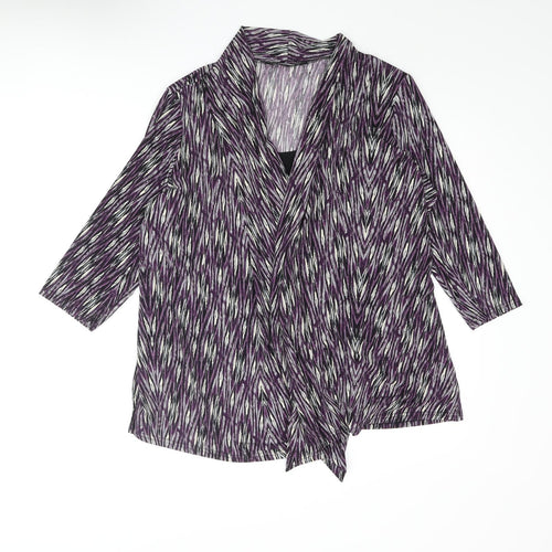 Bonmarché Womens Purple Geometric Polyester Basic Blouse Size 20 V-Neck - Layered Waterfall Front
