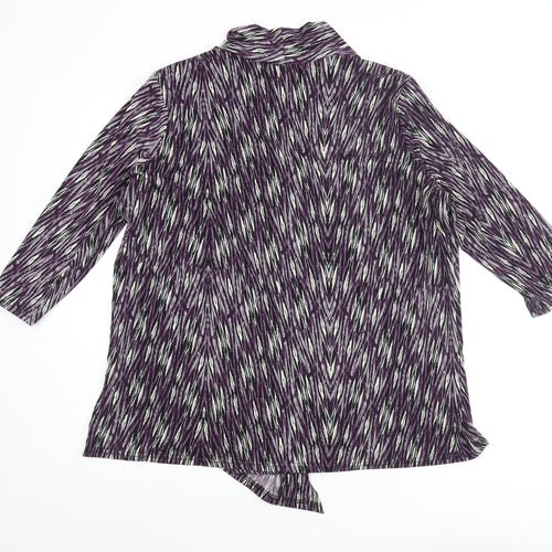 Bonmarché Womens Purple Geometric Polyester Basic Blouse Size 20 V-Neck - Layered Waterfall Front
