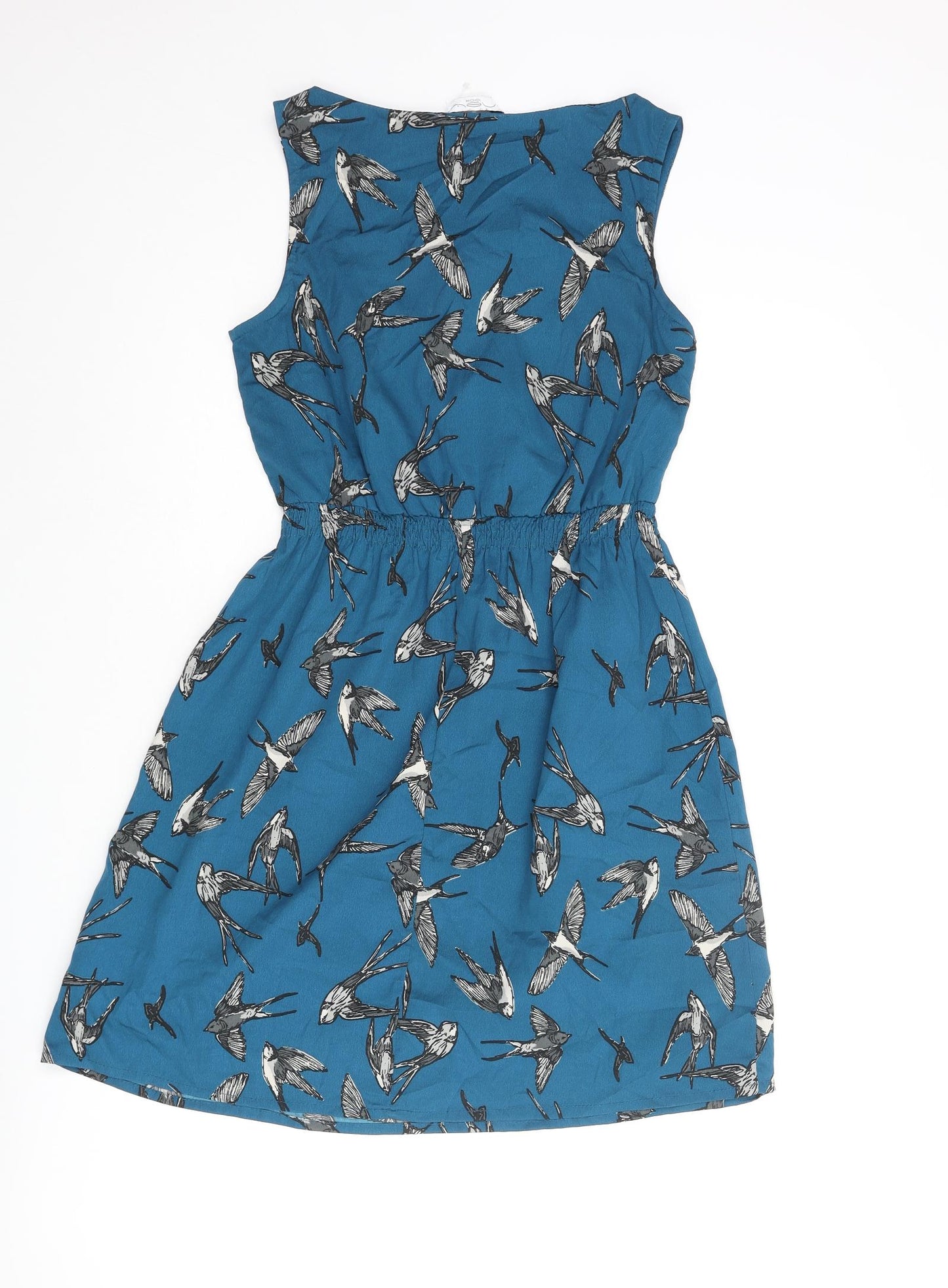 New Look Womens Blue Geometric Polyester A-Line Size 8 Scoop Neck Pullover - Bird Print