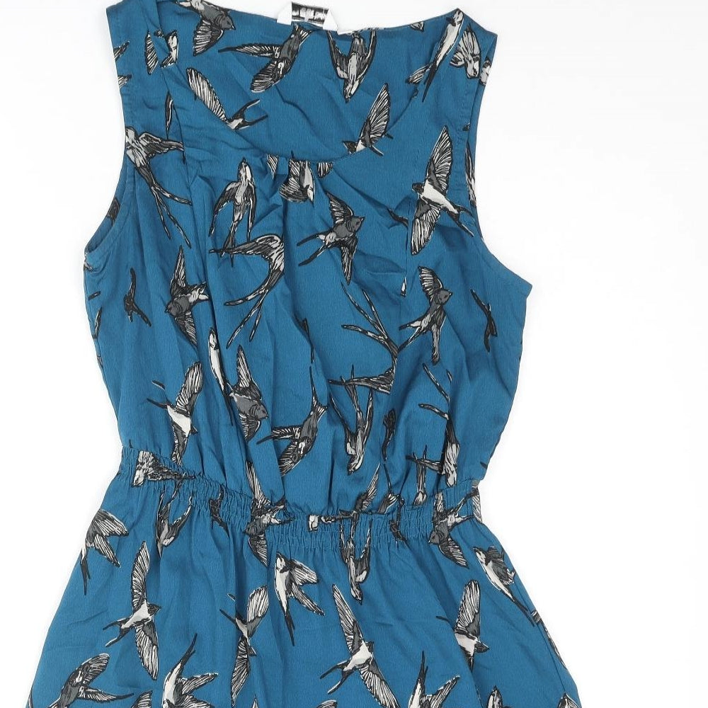 New Look Womens Blue Geometric Polyester A-Line Size 8 Scoop Neck Pullover - Bird Print