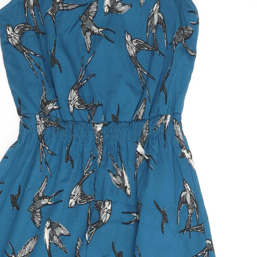 New Look Womens Blue Geometric Polyester A-Line Size 8 Scoop Neck Pullover - Bird Print