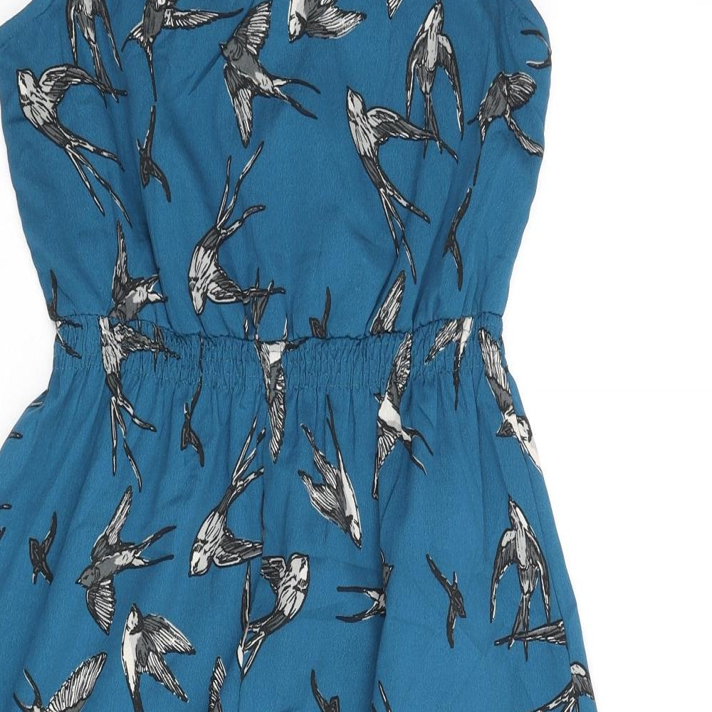 New Look Womens Blue Geometric Polyester A-Line Size 8 Scoop Neck Pullover - Bird Print
