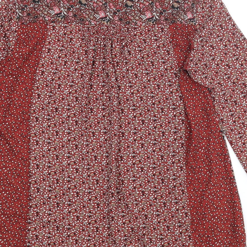 Zara Womens Red Geometric Polyester Basic Blouse Size XS V-Neck - Floral Print