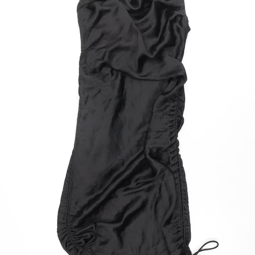 Zara Womens Black Polyacrylate Fibre Slip Dress Size XS Cowl Neck Pullover - Adjustable Hem Drawstring