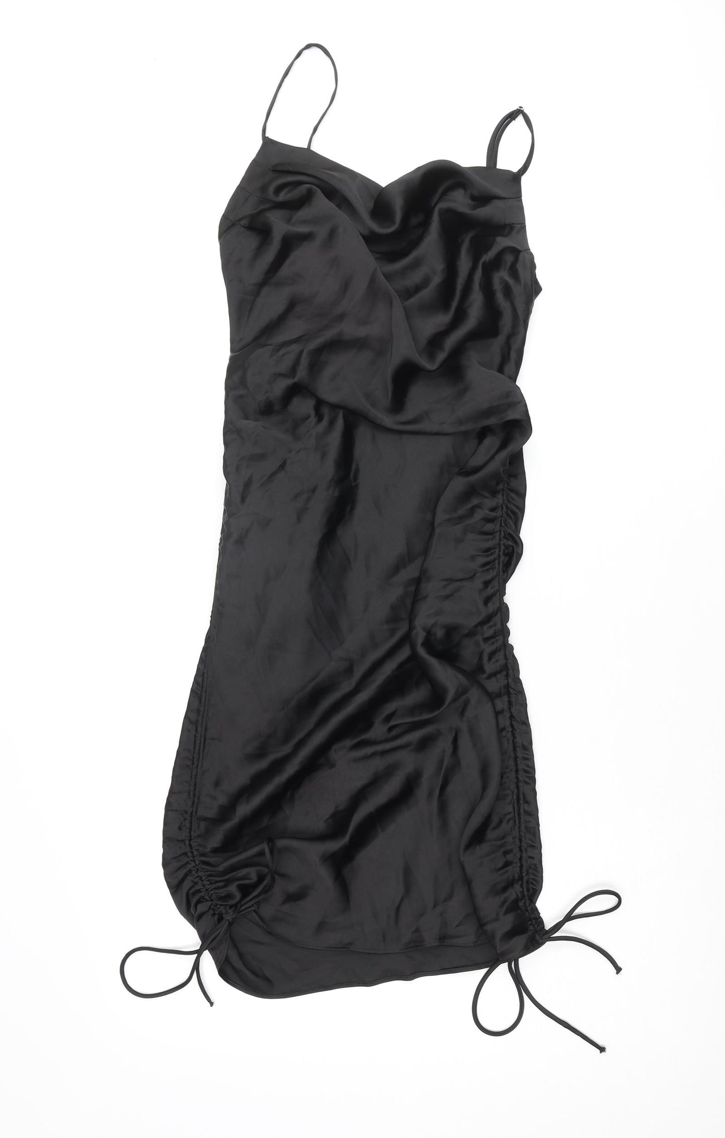 Zara Womens Black Polyacrylate Fibre Slip Dress Size XS Cowl Neck Pullover - Adjustable Hem Drawstring