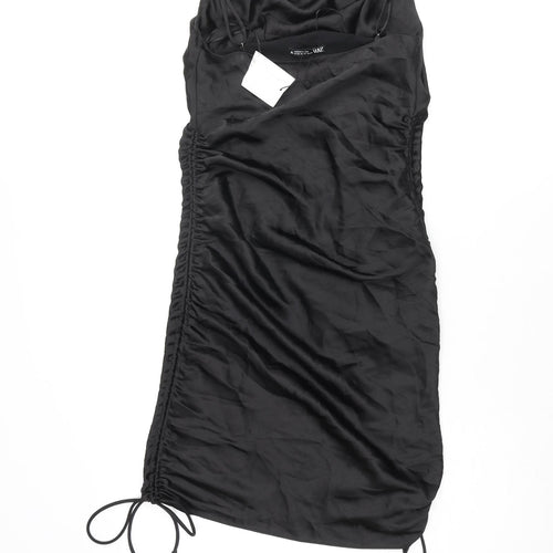 Zara Womens Black Polyacrylate Fibre Slip Dress Size XS Cowl Neck Pullover - Adjustable Hem Drawstring