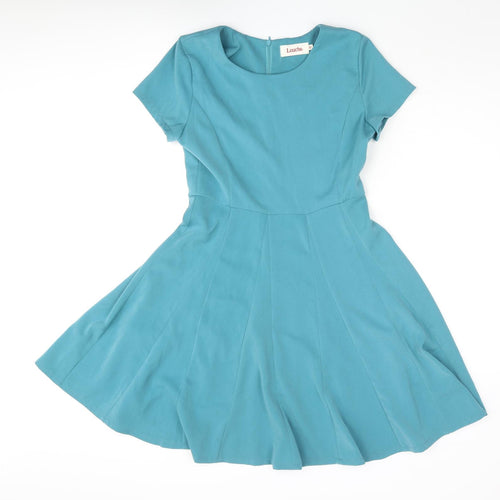 Louche Womens Blue Polyester Fit & Flare Size 10 Round Neck Zip