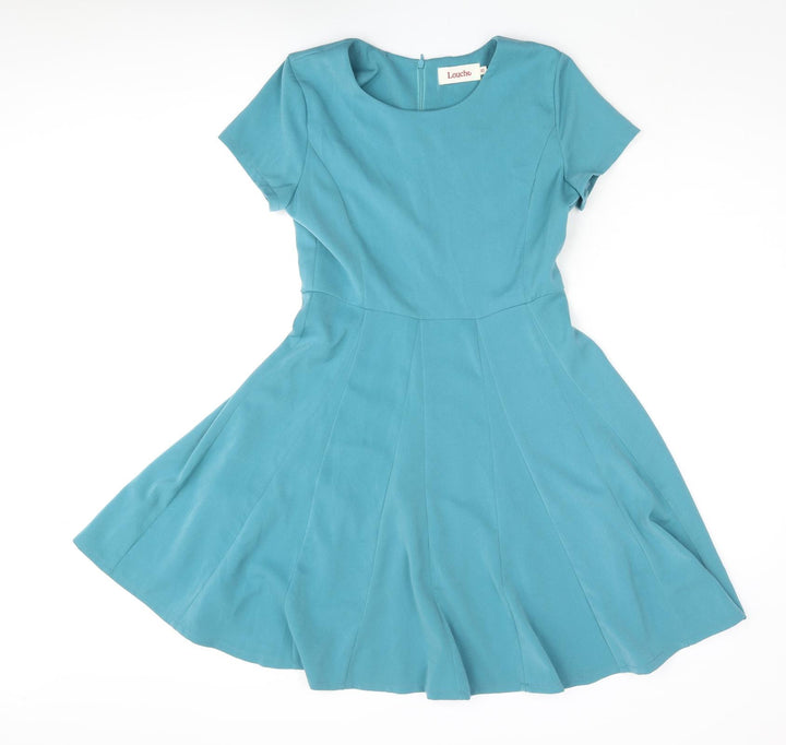 Louche Womens Blue Polyester Fit & Flare Size 10 Round Neck Zip