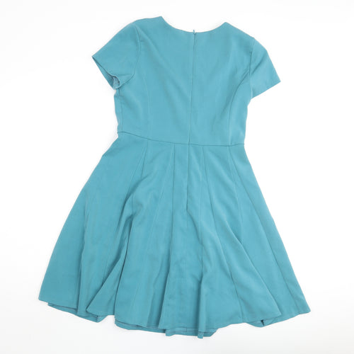 Louche Womens Blue Polyester Fit & Flare Size 10 Round Neck Zip